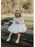 Long Sleeves Ivory Satin V Back Flower Girl Dress